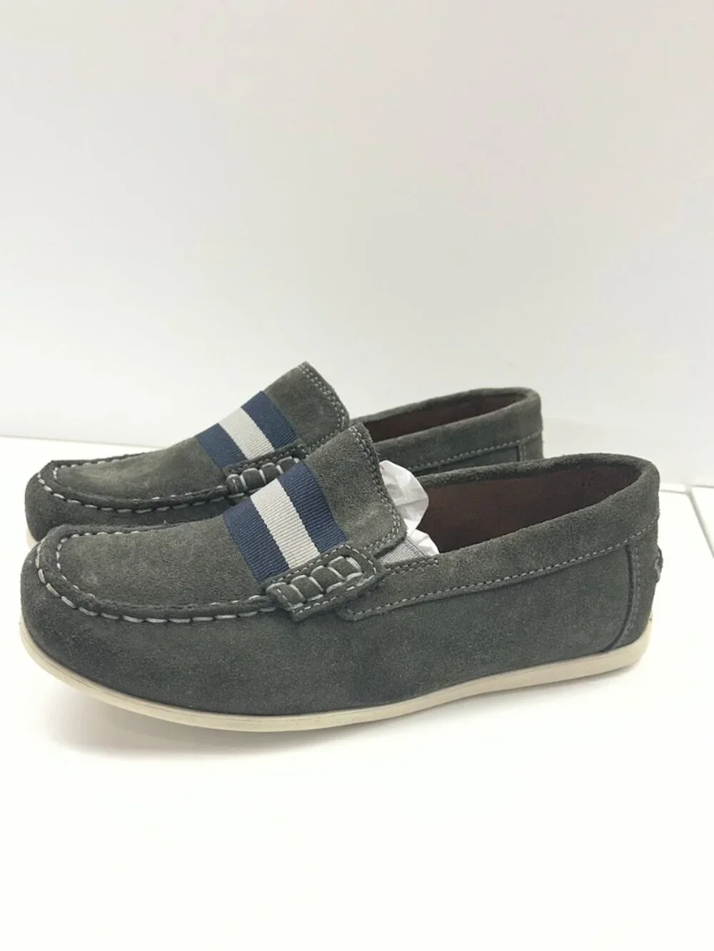 NEW Florsheim Jasper Jr. Boys Moc Toe Strap Loafer in Gray Suede Size 13